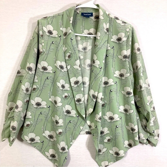 Mod Cloth Floral Green White Open Front Lightweight Jacket Large - Picture 1 of 8